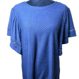 Zac & Rachel | Navy Dot Textured Blouse with Bell Sleeve | Sz L